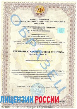 Образец сертификата соответствия аудитора №ST.RU.EXP.00006174-3 Волоколамск Сертификат ISO 22000